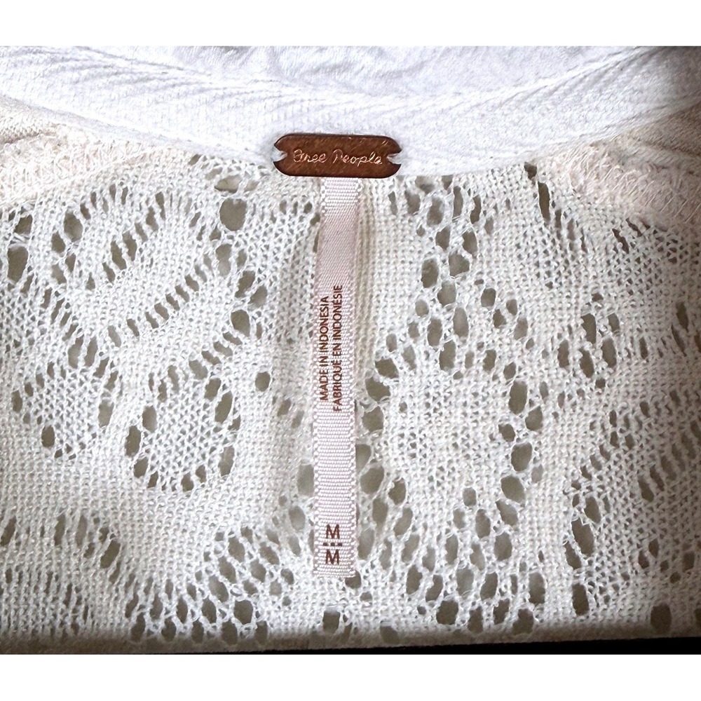 Free People Cream Lace Collared Henley Shirt Long Sleeve Size M - Picture 2 of 6